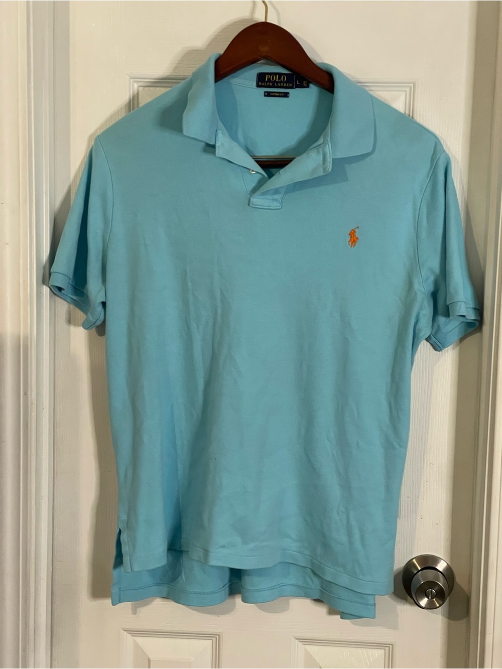 Polo by Ralph Lauren Men’s Aqua Short-Sleeve Polo with Orange Pony